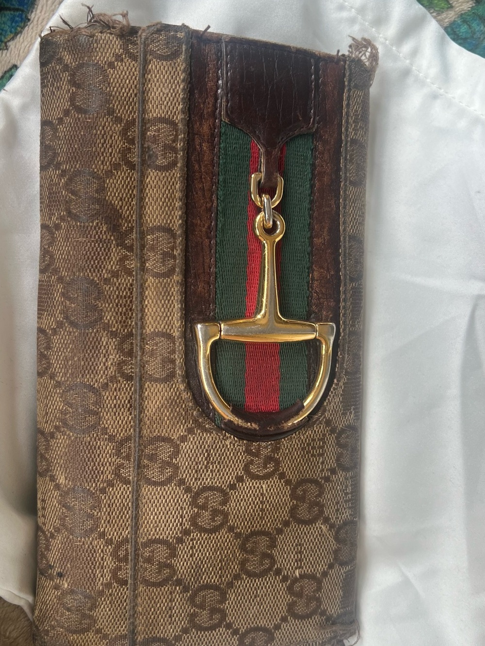 Auth Gucci Fold Purse Horsebit Long Wallet GG Brown Canvas Leather Itary Unisex